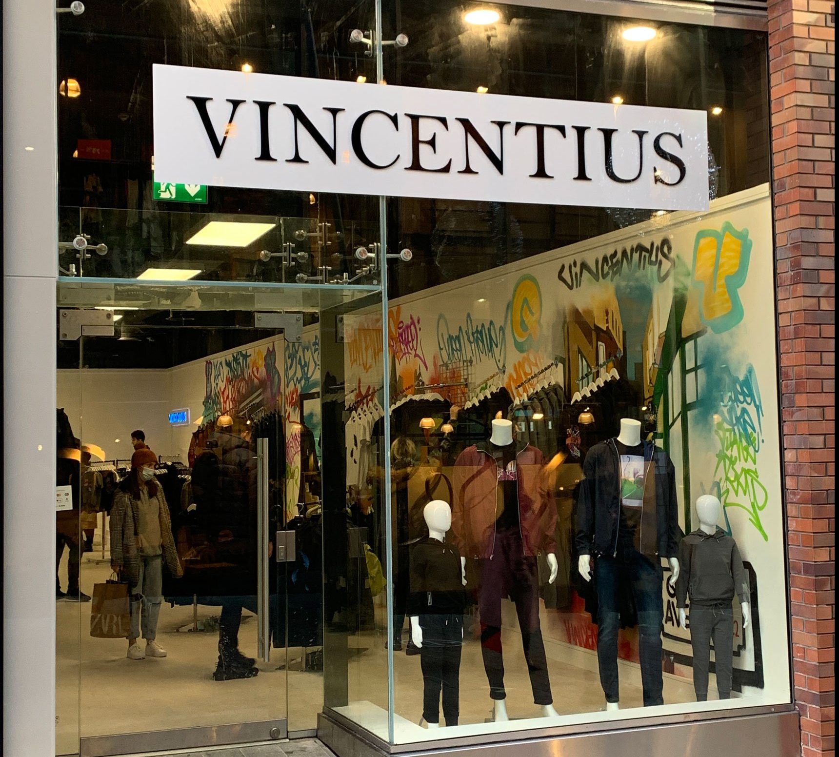 Vincentius, Liverpool ONE Shop frontage for Vicentius, an independent menswear brand